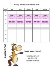Planning poneys VAC. février 2024